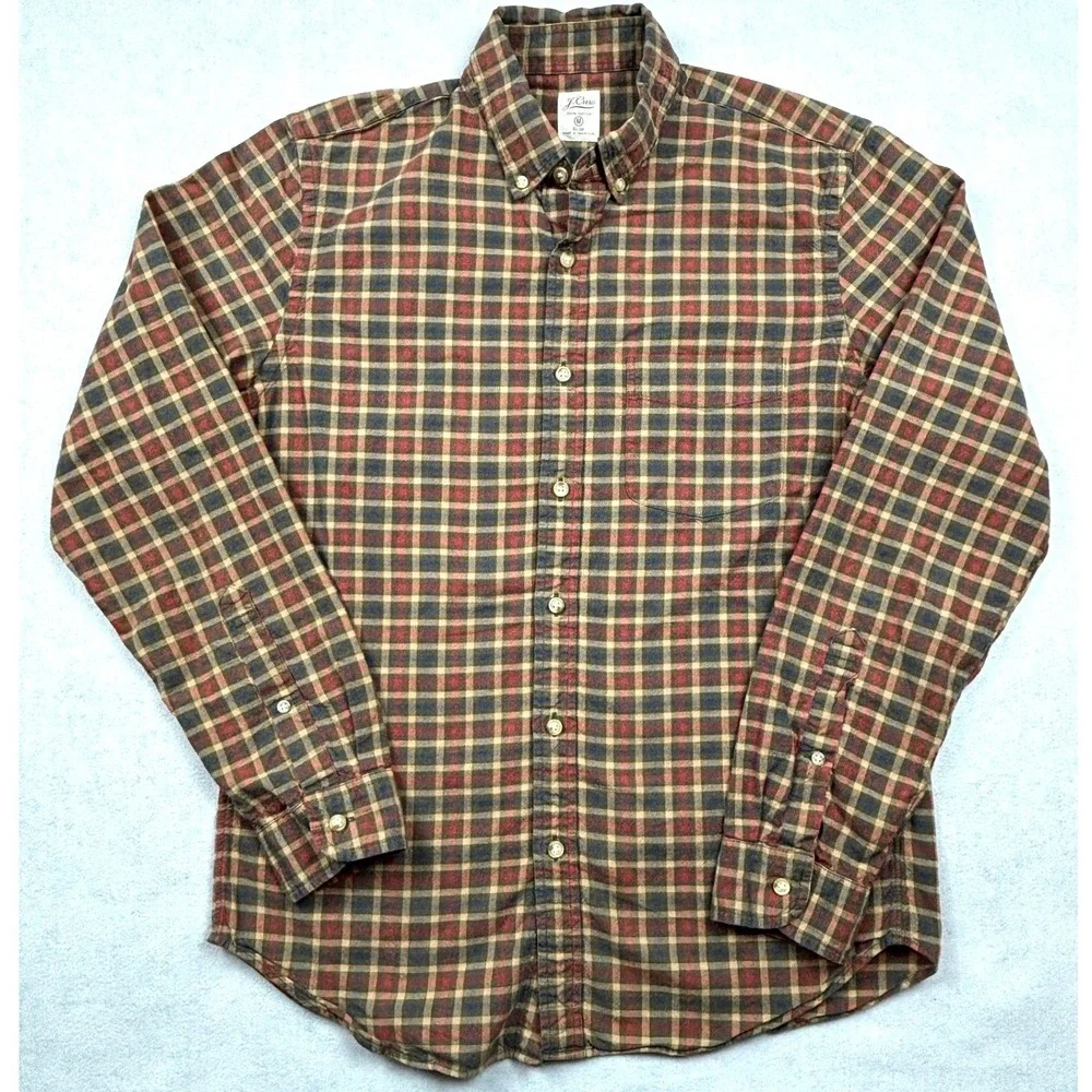 J. Crew Mens Slim Fit Plaid Button Down Shirt Medium Red Green Cotton F4181